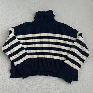 Madewell Cotton Turtleneck Sweater Navy/Cream Size Medium
